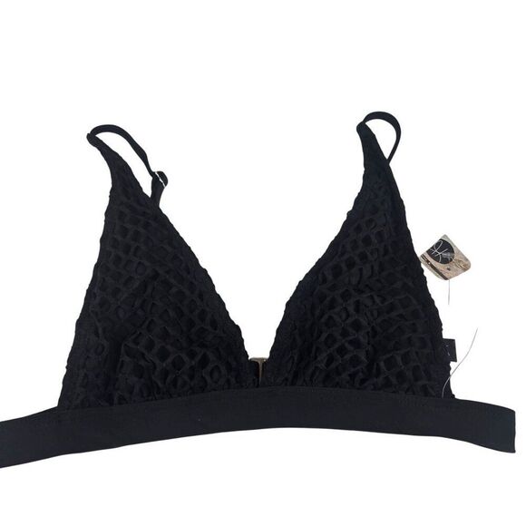 New Black Fishnet Swimsuit Traingle Bikini Top Womens Size S Ris-k - Picture 1 of 6